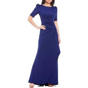 NEW XSCAPE 3d floral applique scuba crepe mermaid gown in royal